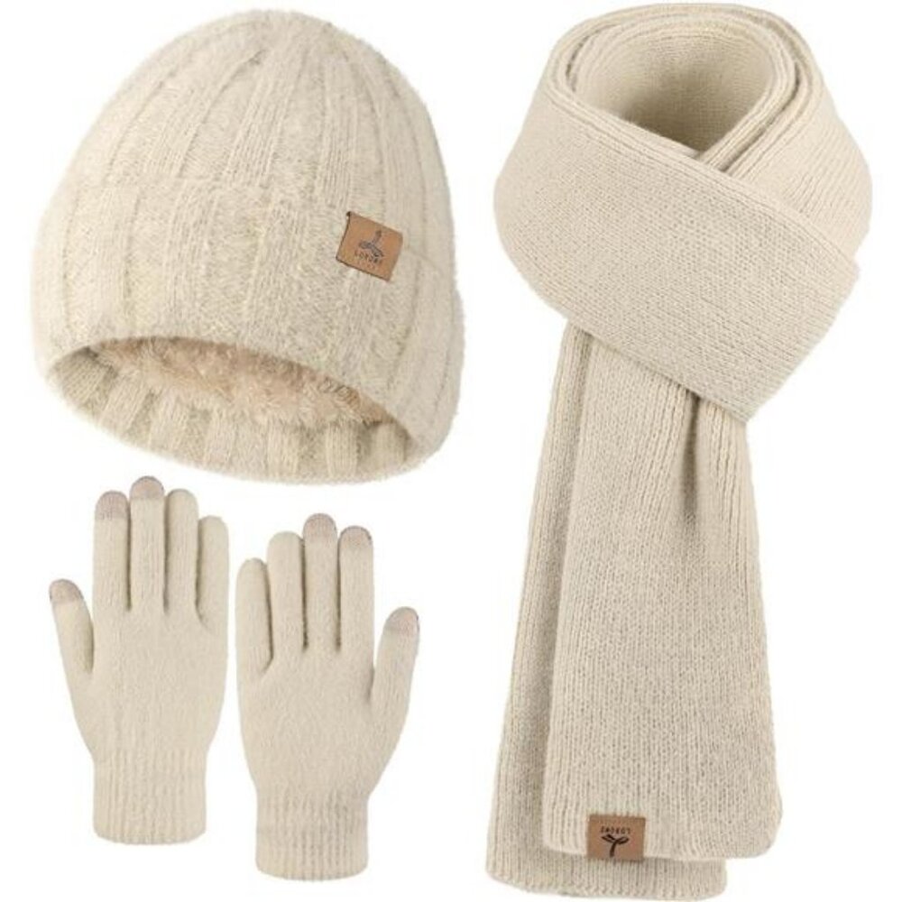 Winter Beanie Hat Scarf Gloves, Warm Fleece Knit Hat Long Scarf Neck‎ Warmer